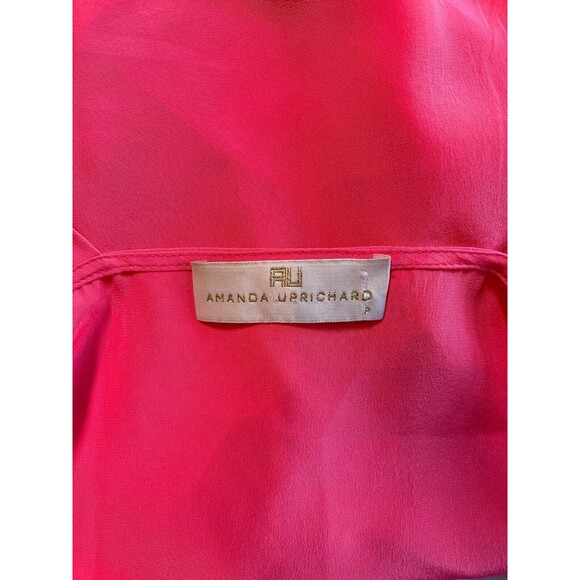 Amanda Uprichard Blouse Top 100 Percent Silk Hot Pink Sleeveless Surplice Wrap S - Picture 3 of 14